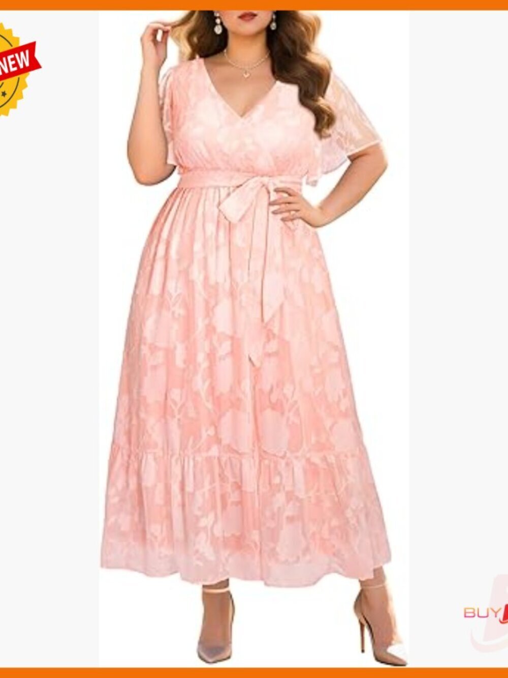 Plus Size Maxi Dress Wrap V Neck Floral Lace Formal Wedding Guest